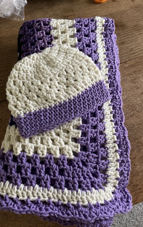 Manta/sombrero afgano bebé ganchillo hecho a mano. Unisex Grande/Hecho en Estados Unidos Foto 4 de 4