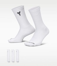 Nike Everyday Elevated Kobe Basketball Cushioned Crew Socks 3 Pack Sz L White