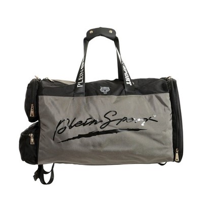 Plein Sport Men's Gray Logo Print Large Travel Gym Duffle Backpack Bag