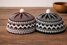 Kufi Hat Set Maroon Black Knitted Islamic Skullcap Taqiyah Muslim Prayer Caps