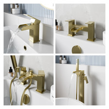 Waterfall Bathroom Taps Brushed Brass Basin Mixer Bath Filler Shower Tap Set