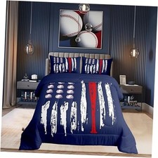 Kids Baseball Gaming Comforter Set Size Navy Blue Coverlet Set Queen Ball 01