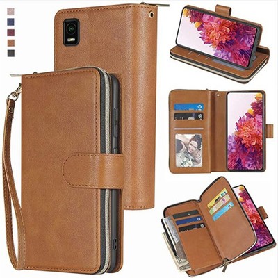 Cricket Vision Plus Wallet Case 9 Card Zipper Slots Kickstand Flip Leather Case