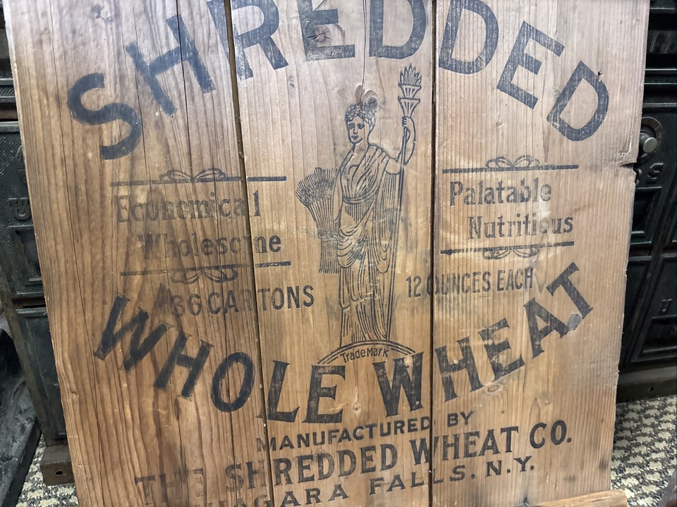 Used Wood Sign Vintage Wood Crate Side Panel Shredded Wheat Niagara Falls New York Box ...