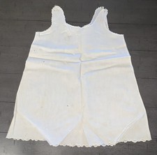 A3 1900s EDWARDIAN VICTORIAN EMBROIDER BABY WHITE COTTON SLIP BUTTON TANK DRESS
