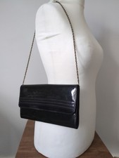 C&A Black Patent Envelope Clutch Bag Gold Chain Strap Shoulder Bag Vintage