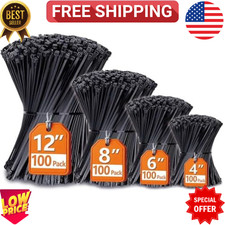 Zip Cable Ties Assorted Sizes 4  6  8  12   Heavy duty Nylon Black UV Resistant
