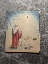 Christmas Card Vintage Shepherd Sheep Bethlehem Die-Cut Star 1940s Religious