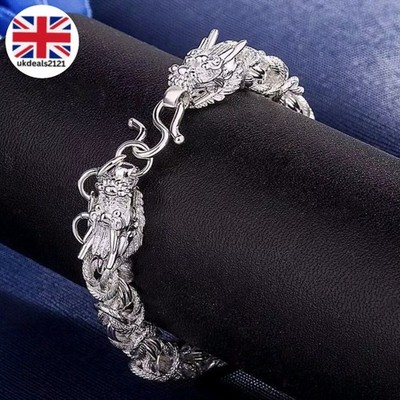 Herren Armband Edelstahl Silber Drachenverschluss | 19 cm Freizeit Geschenk