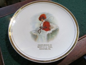Antique COMPLIMENTS OF WORTZ & FOX Advertising Plate Hanover YORK CTY PA Dresden