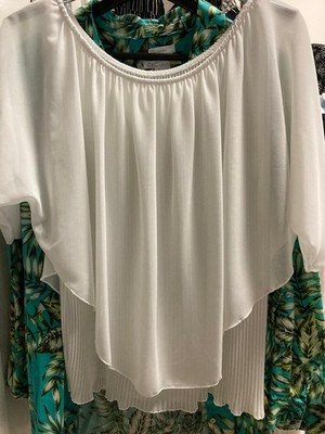 Italy Bluse Blusentop Plisseebluse Oversize Carmen wollweiß S M L 