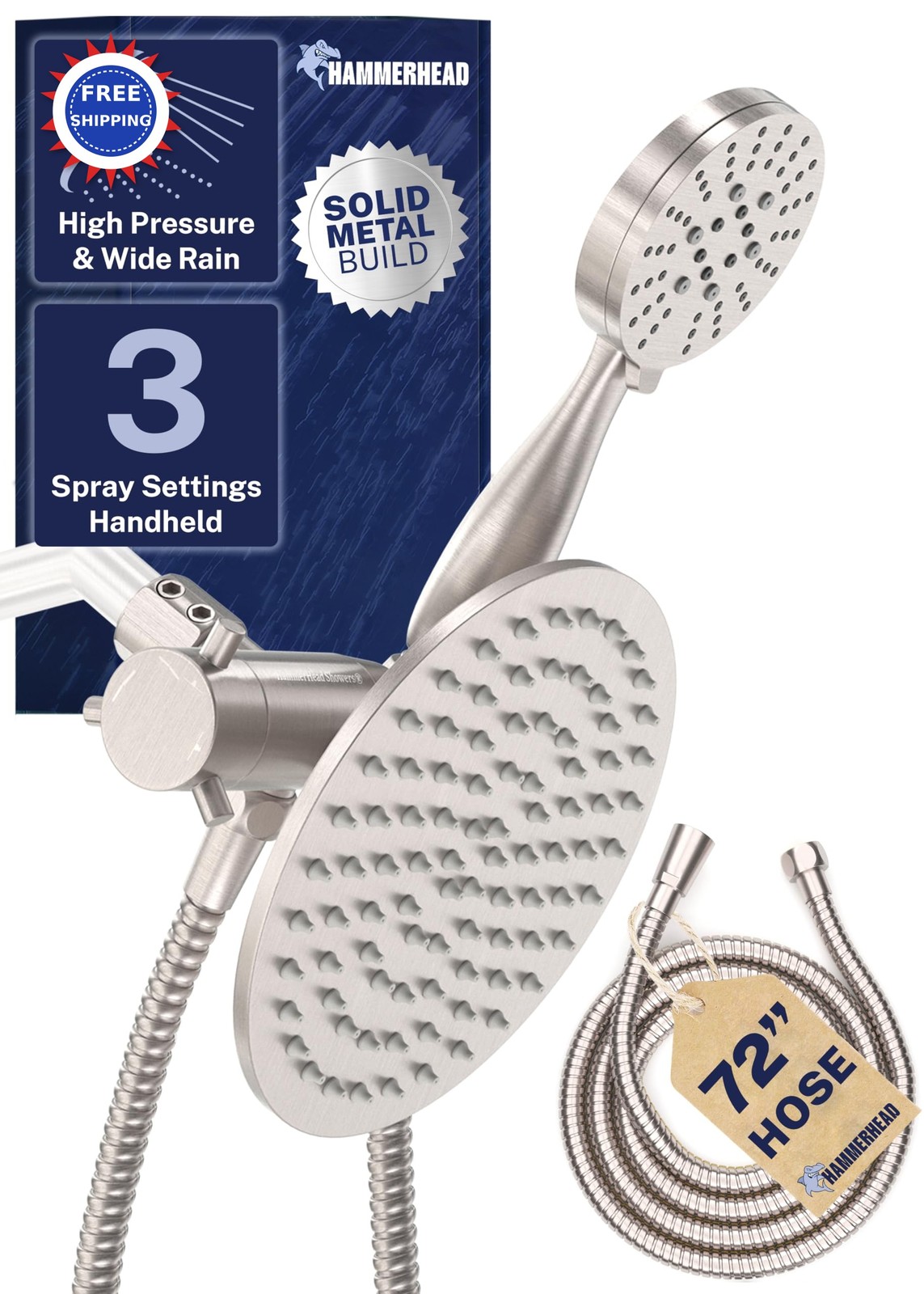 Combo 8 Inch Rainfall & 3 Flow Handheld 2.5 Gpm Brushed Nick