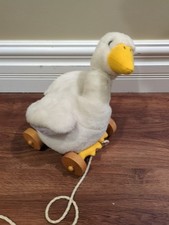 Applause Duck Wooden Wheels Pull Along Plush Stuffed Animal Toy Vintage 1986