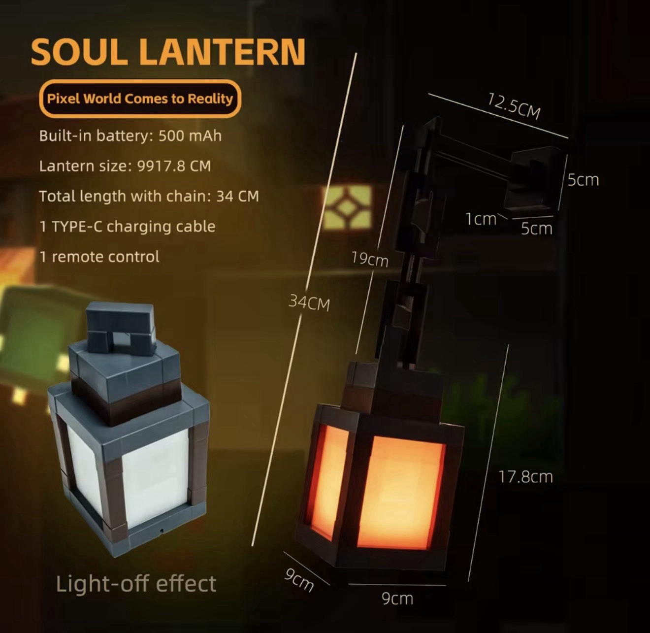 Led Lantern Pixel Style Minecraft Lantern Gift Child/Adult Geek Lamp New