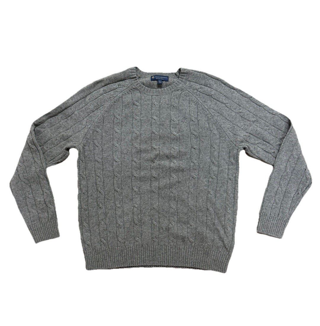 Brooks Brothers italian yarn wool Cable Knit Sweater Mens Large Gray