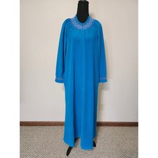 Vanity Fair Vintage Blue Embroidered Fleece 1/4 Zip Retro Housecoat Loungeware P