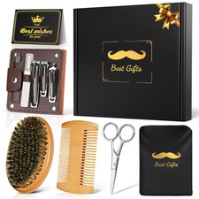 Full Grooming Kit Beard Brush  Comb, Scissors, Nail Clipper Set, Gifts for Men