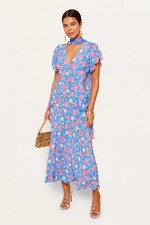 BNWT Rixo Evie Rose Shell Blue Silk Midi Dress SIZE: S PRP: £345