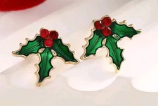 Christmas earrings Holly SMALL fashion jewelry NEW FAST Free Shipping 0.6 Inch