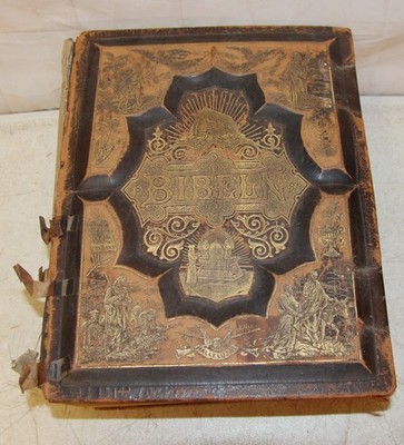 c1890 Antique HUGE Swedish family Holy Bible **RESTORE OR ADORE