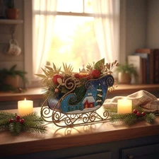 SHIPS FREE Vintage Enamelware Christmas Sleigh Centerpiece