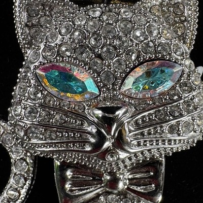 Gossip Watches Rhinestone Cat Hidden Dial Silver Tone Black  display picture 1