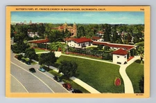Sacramento CA-California, Sutters Fort, St Francis Church, Vintage Postcard