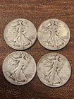 Walking Liberty Half Dollars 1942, 43, 44 90% Silver US Coins Lot Of 4