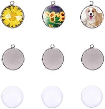 LANBEIDE Silver Pendant Trays for Jewelry Making Kits, 40 25 mm, Clear,Silver