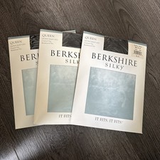 3 NOS Berkshire Queen Silky Leg Pantyhose Control Top Reinforced Toe Black 3x-4x