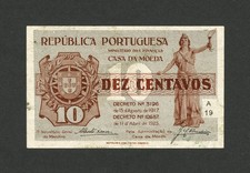 10 Centavos Republica Portuquesa Casa da Moeda Portugal 1917 1925 P-101 banknote