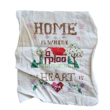 Antique Linen Cross Stitch Embroidered Home Is Where The Heart Is 1920s 10x11