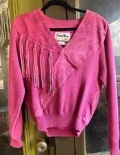 Vintage Western Fringed Suede Sweater Boho Knit Pioneer Wear Size M