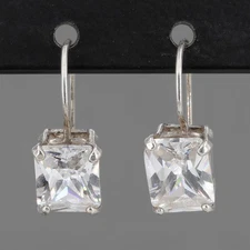 Vintage Shube's for Silpada Sterling Silver Radiant Cut CZ Drop Earrings W0353