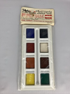 Vintage Weber Costello Alphacolor Brilliants  Semi-Moist  Tempera Paint 8 Cakes