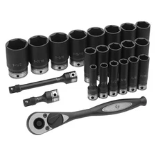 Grey Pneumatic 1/2" Drive 6-Point SAE Socket Set 19 Pieces