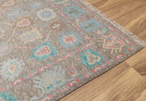 8x10 Gray Colorful Soft Quality Hand-Knotted Angora Wool Oushak Rug - Picture 13 of 21