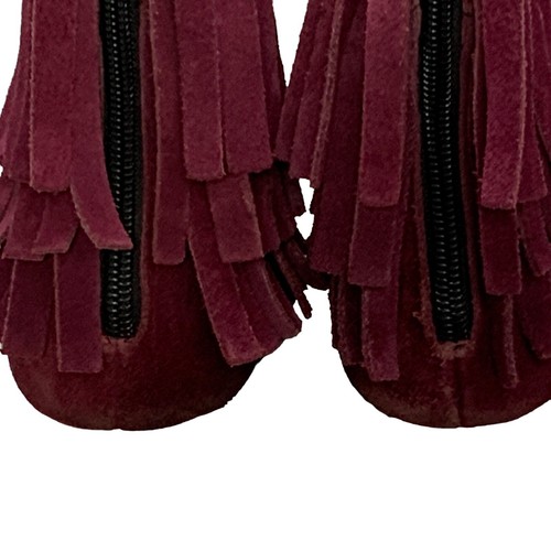 Monkey Feet Bootie Double Fringe Suede Burgundy Zip Kid Size 3-4 Y - Picture 7 of 11