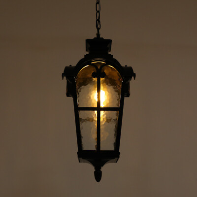 Farmhouse Outdoor Light Fixtures, Hanging Light with Seeded Glass, Black Finish