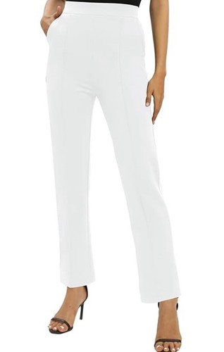 NWT DG2 By Diane Gilman Pull On White Dress Pants Sz Small Elastic Waist Pockets