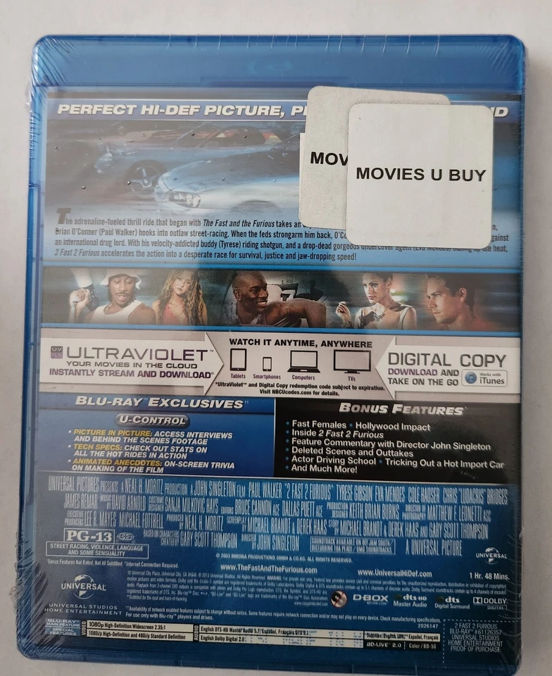 2 Fast 2 Furious Blu-ray Plus Digital Copy Plus Ultraviolet NEW - Image 2 of 2