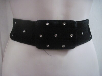Women's Black Velvet Waist Belt with Rhinestones Fits 33