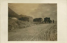 WWI Era RPPC Postcard Military Convoy Starting Uphill Climb European