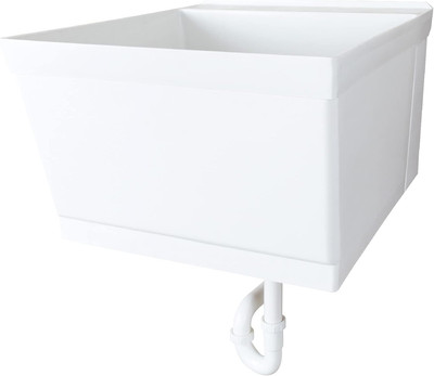 Tehila White Wall-Mounted Utility Sink Tub Kit, Wall-Mounted Utility Tub with Wa