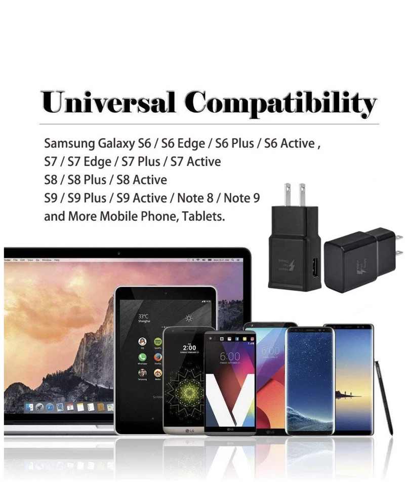 10Pk Adaptive Fast Charging Wall Charger For OEM Samsung Galaxy S8 S9 NOTE8/9 BK - Image 2 of 3