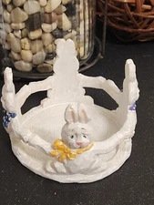 1998 Vtg MAGIC CREATIONS Easter Bunnies with Bows 3" Pillar Resin Candle Holder 