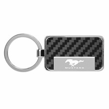 Ford Mustang Rectangle Black Carbon Fiber Vinyl Inlay Key Chain