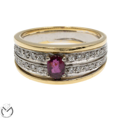 Ring aus 18 Kt 750 Gelbgold Diamanten 0,16 ct und Rubin 0,35 ct -302/VE-