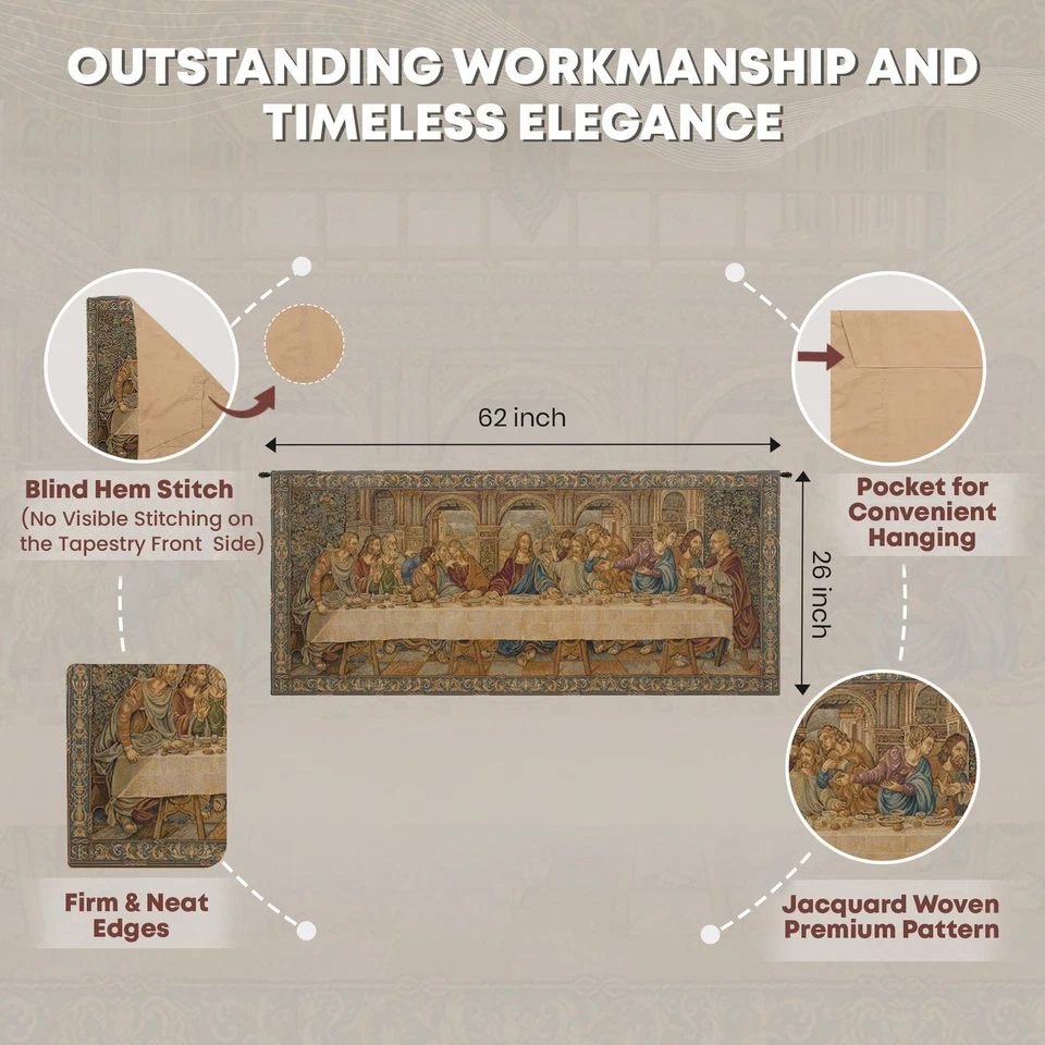 The Last Supper by Da Vinci Italian Tapestry Wall Art Hanging Decor 26x62 Inch - Image 2 of 4