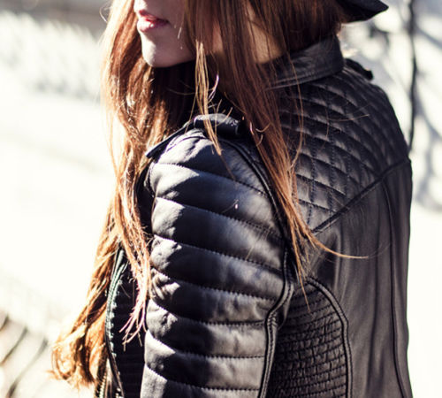 Womens Ladies Quilted Black Lamb Skin Designer Fashion Biker